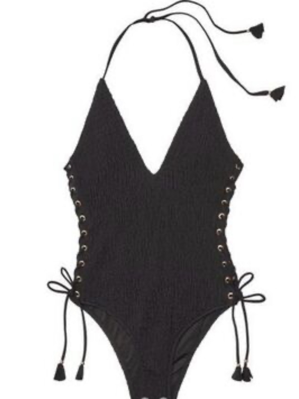 Victoria's Secret NEW Ensenada Smocked
LaceUp Halter Top M 1pc Black Swimsuit - Picture 5 of 16